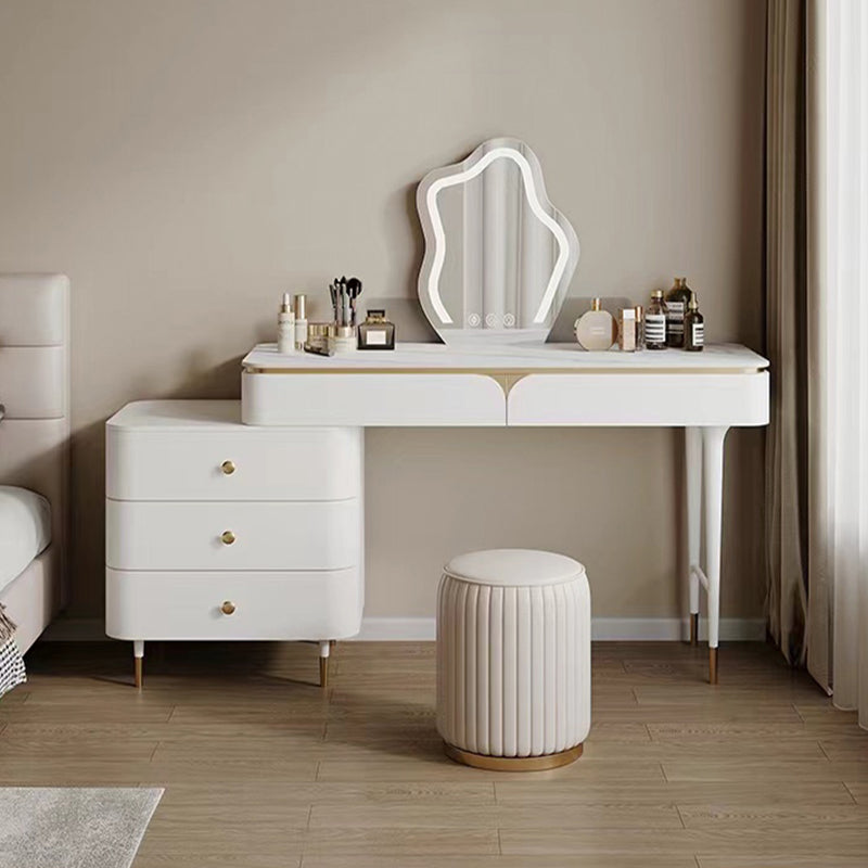 White Dressing Table Standing Vanity Set with Makeup Table and Stool