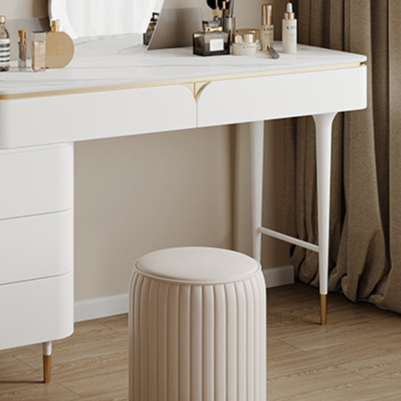 White Dressing Table Standing Vanity Set with Makeup Table and Stool