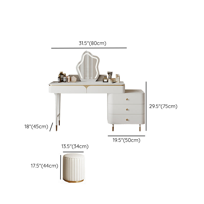 White Dressing Table Standing Vanity Set with Makeup Table and Stool