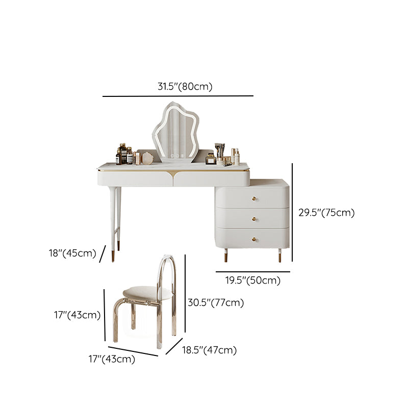 White Dressing Table Standing Vanity Set with Makeup Table and Stool