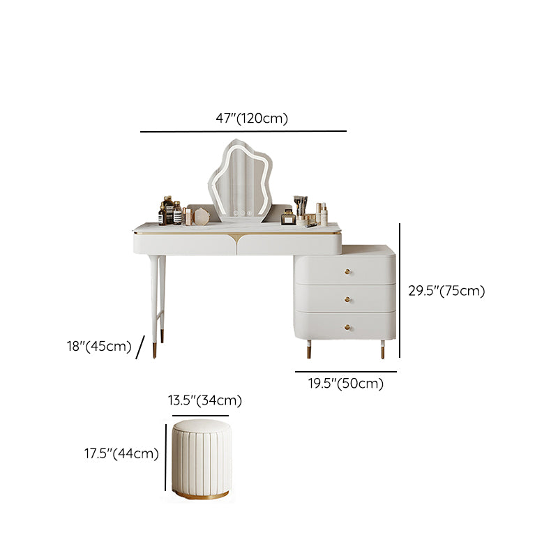 White Dressing Table Standing Vanity Set with Makeup Table and Stool