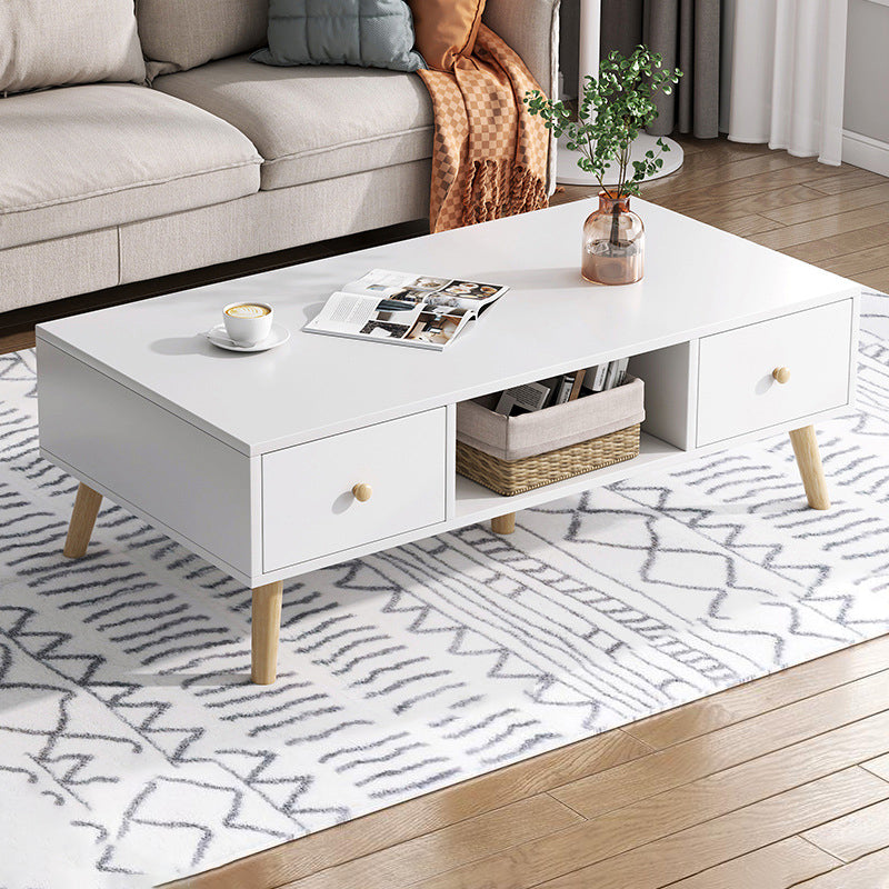 Rectangle Wood Coffee Table 4 Legs Single Coffee Table with Drawer