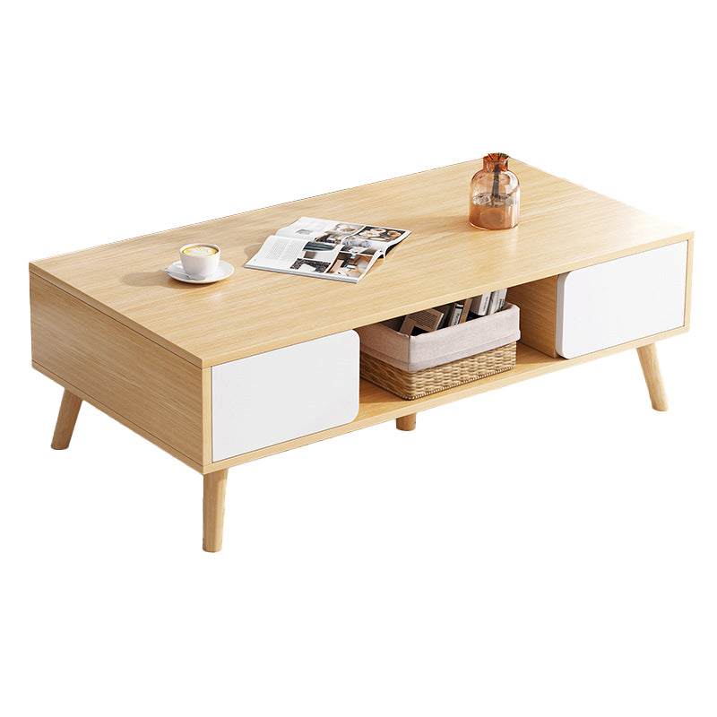 Rectangle Wood Coffee Table 4 Legs Single Coffee Table with Drawer