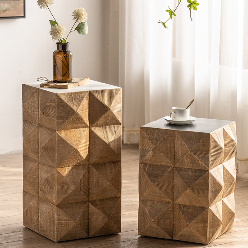 Rustic Geometric Accent Side Table Wooden Side End Snack Table