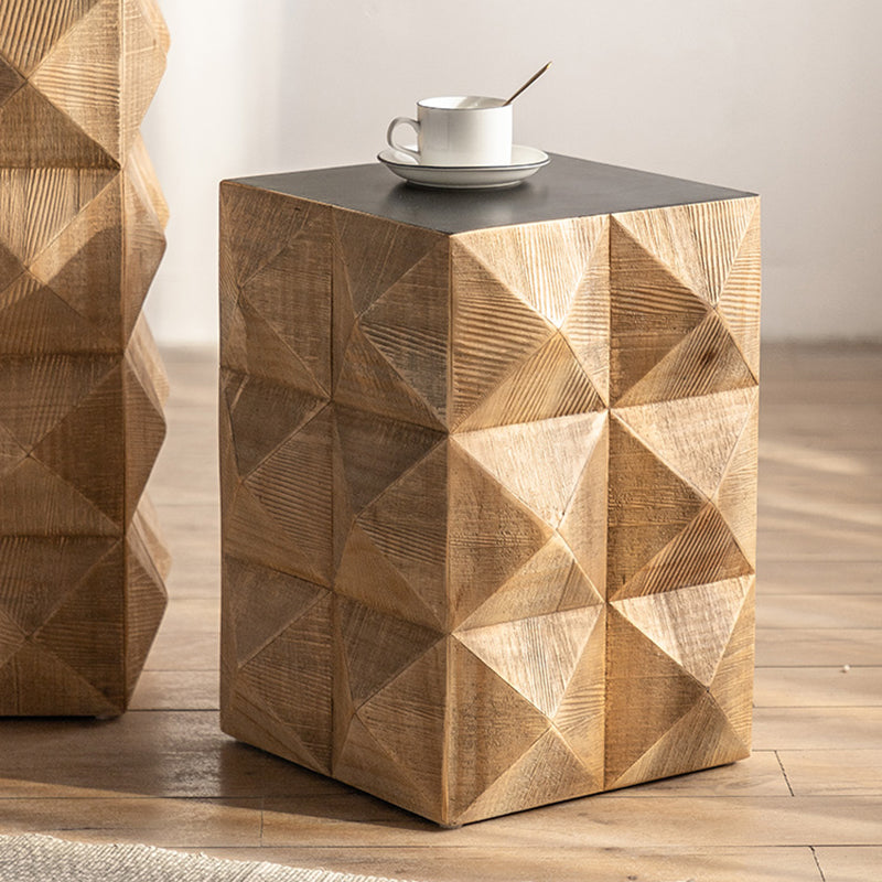 Rustic Geometric Accent Side Table Wooden Side End Snack Table