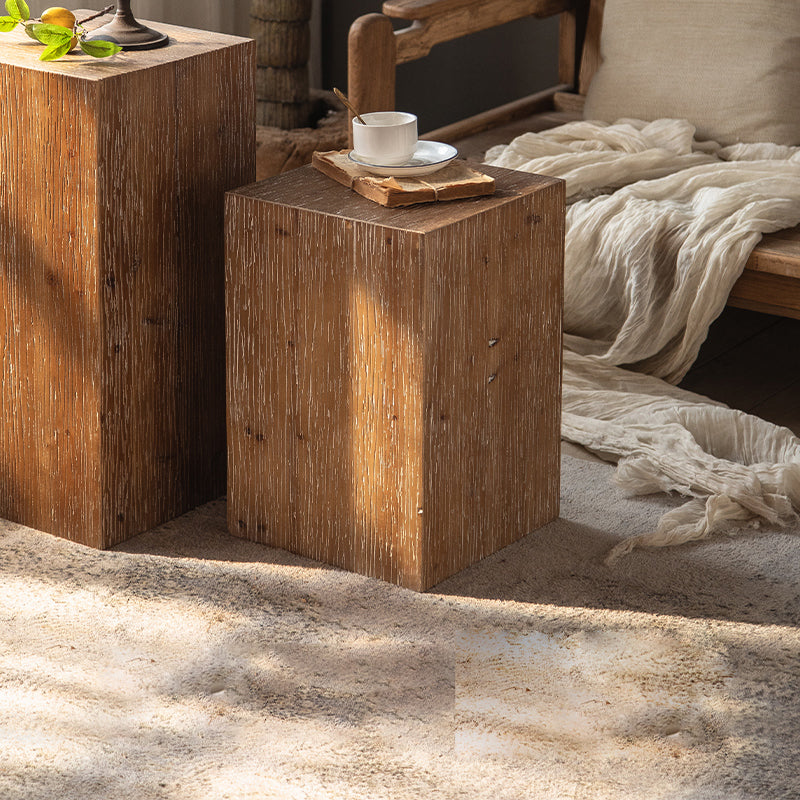 Rustic Geometric Accent Side Table Wooden Side End Snack Table