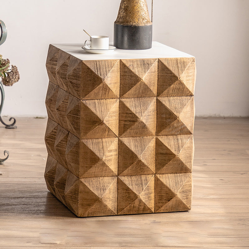 Rustic Geometric Accent Side Table Wooden Side End Snack Table