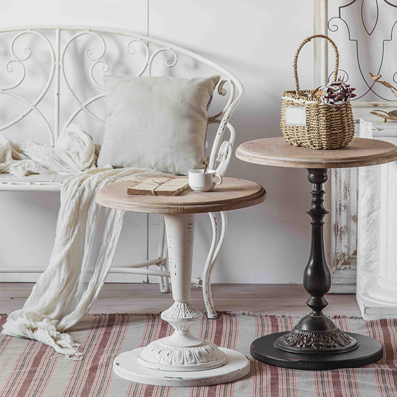 Rustic Style Sofa Side Accent Table Round Shape Metal and Wood Side Table