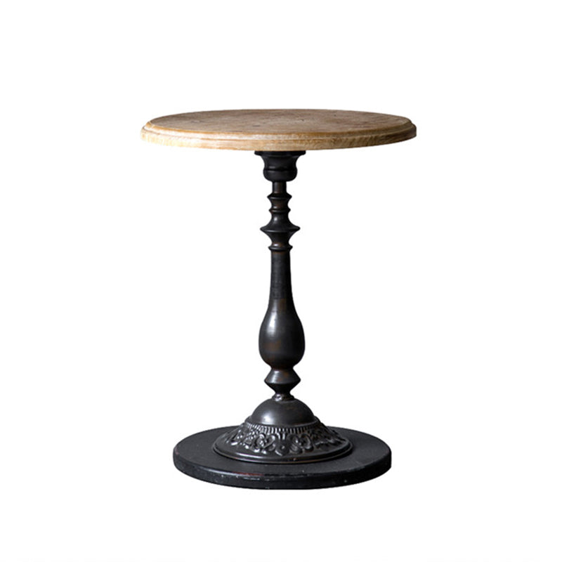 Rustic Style Sofa Side Accent Table Round Shape Metal and Wood Side Table