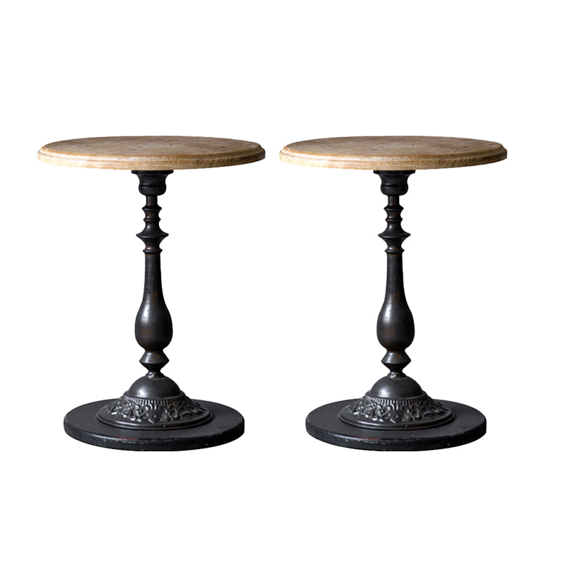 Rustic Style Sofa Side Accent Table Round Shape Metal and Wood Side Table