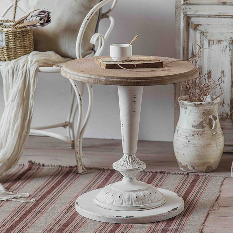 Rustic Style Sofa Side Accent Table Round Shape Metal and Wood Side Table