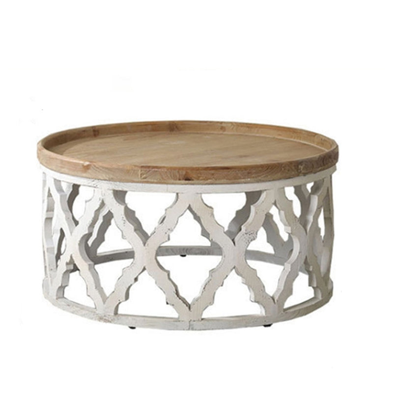 Rustic Style Sofa Side Accent Table Round Shape Metal and Wood Side Table