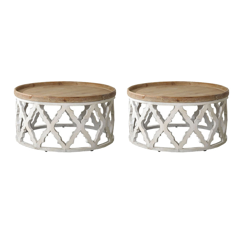 Rustic Style Sofa Side Accent Table Round Shape Metal and Wood Side Table