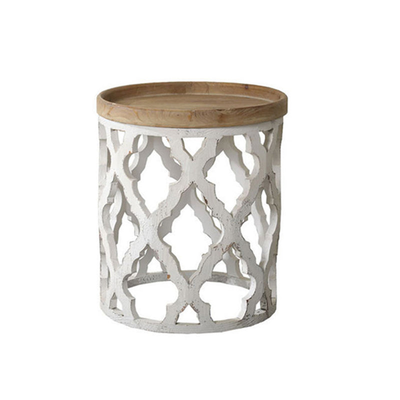 Rustic Style Sofa Side Accent Table Round Shape Metal and Wood Side Table