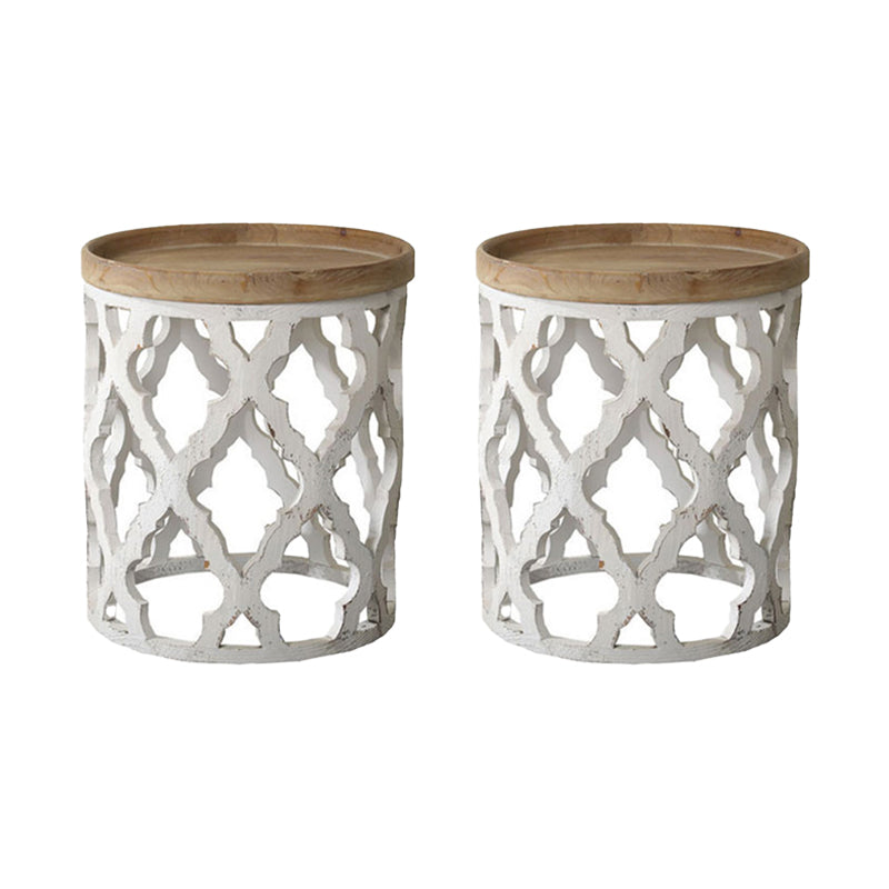 Rustic Style Sofa Side Accent Table Round Shape Metal and Wood Side Table