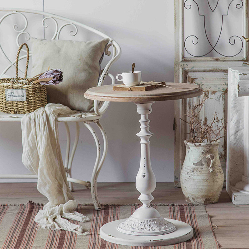 Rustic Style Sofa Side Accent Table Round Shape Metal and Wood Side Table