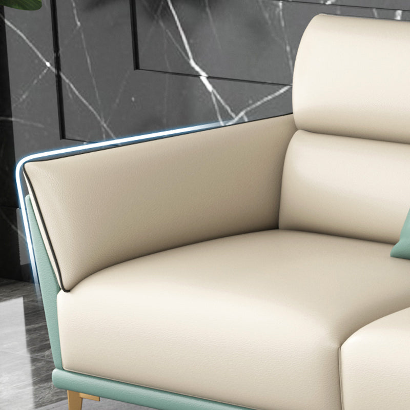 Genuine Leather Sectional Sofa 36.22" High Green Sofa for Living Room