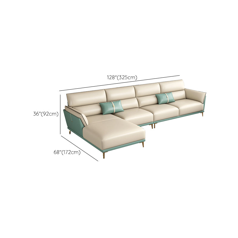 Genuine Leather Sectional Sofa 36.22" High Green Sofa for Living Room