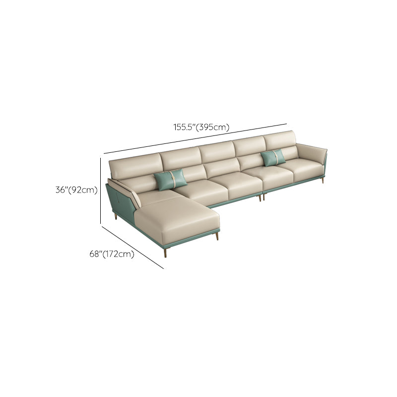 Genuine Leather Sectional Sofa 36.22" High Green Sofa for Living Room
