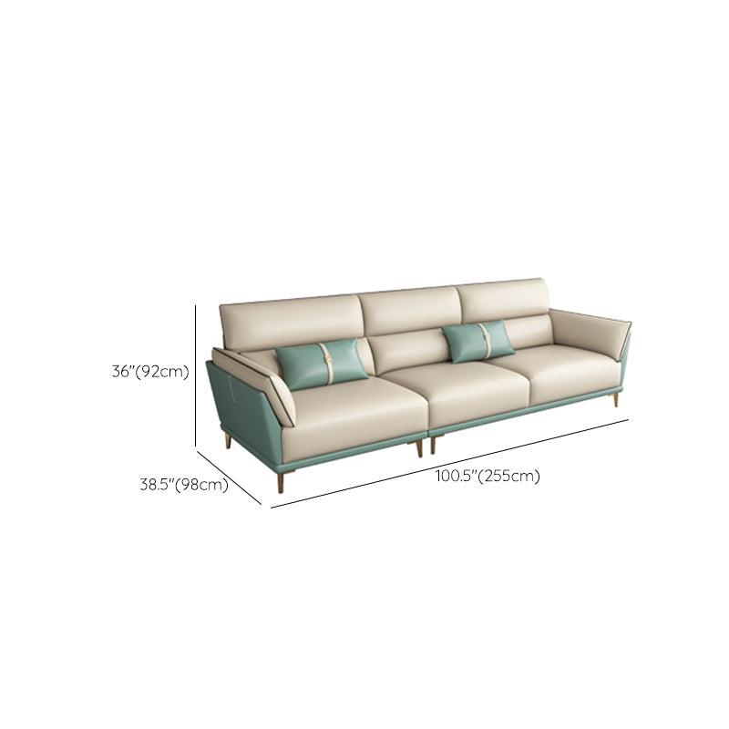 Genuine Leather Sectional Sofa 36.22" High Green Sofa for Living Room