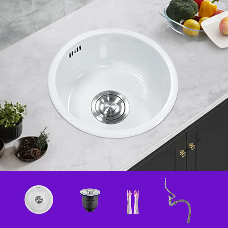 Basic Bar Sink Stainless Steel Round White Kitchen Sink with Faucet