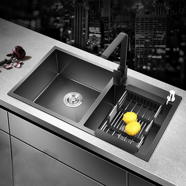 Rectangle Stainless Steel Sink in Black Double Bowl Drop-In Kitchen Sink