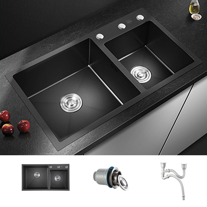 Rectangle Stainless Steel Sink in Black Double Bowl Drop-In Kitchen Sink