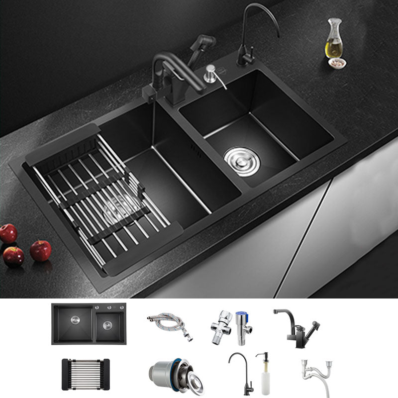 Rectangle Stainless Steel Sink in Black Double Bowl Drop-In Kitchen Sink