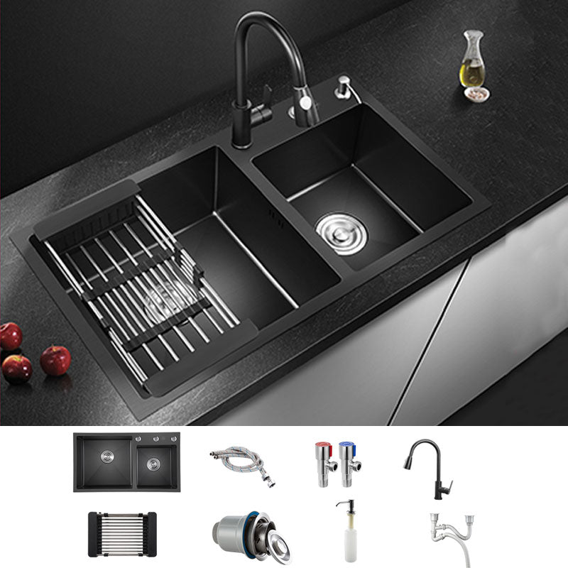 Rectangle Stainless Steel Sink in Black Double Bowl Drop-In Kitchen Sink