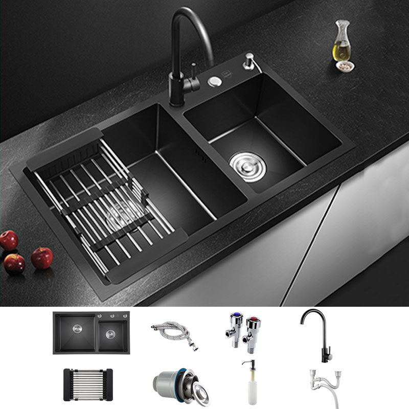 Rectangle Stainless Steel Sink in Black Double Bowl Drop-In Kitchen Sink