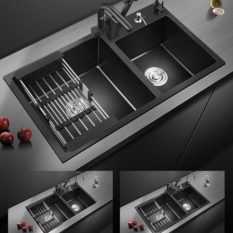 Rectangle Stainless Steel Sink in Black Double Bowl Drop-In Kitchen Sink