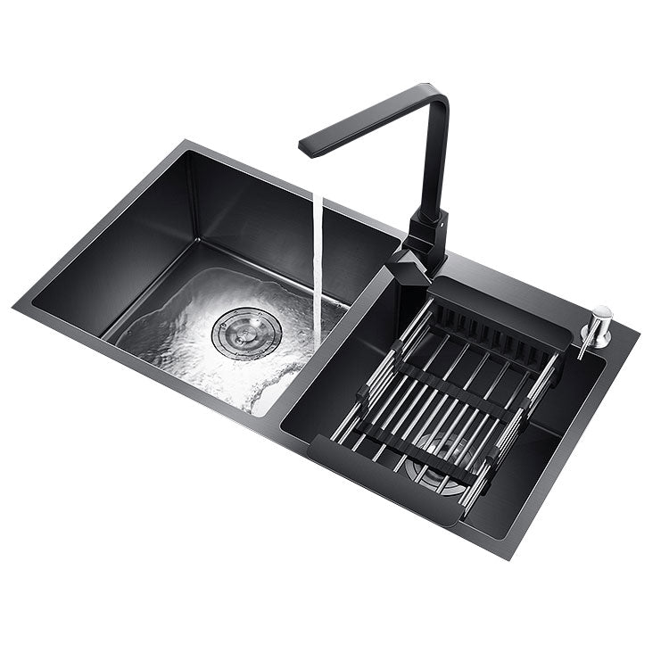 Rectangle Stainless Steel Sink in Black Double Bowl Drop-In Kitchen Sink