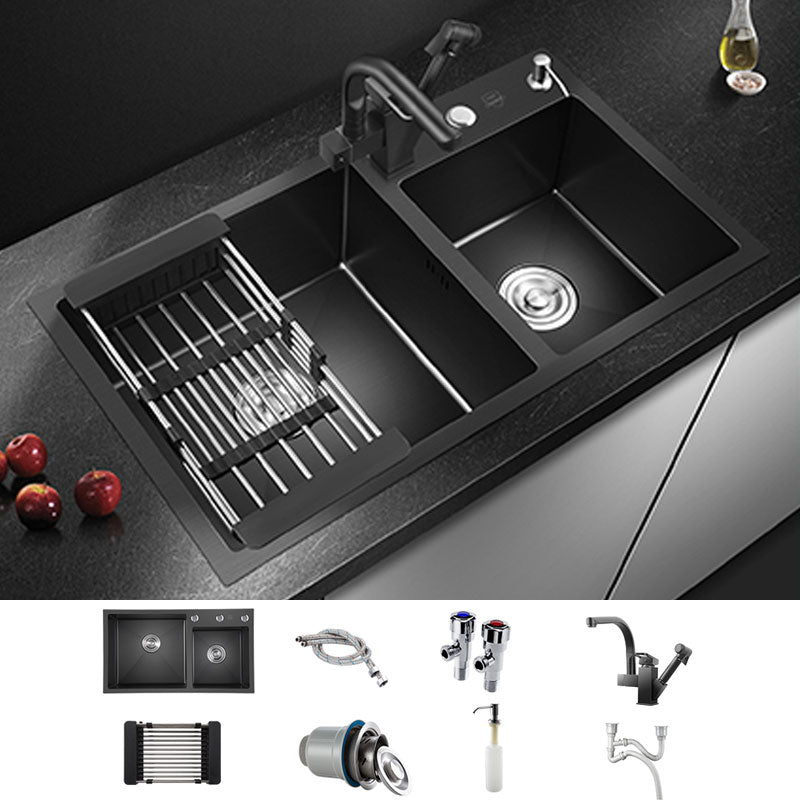 Rectangle Stainless Steel Sink in Black Double Bowl Drop-In Kitchen Sink