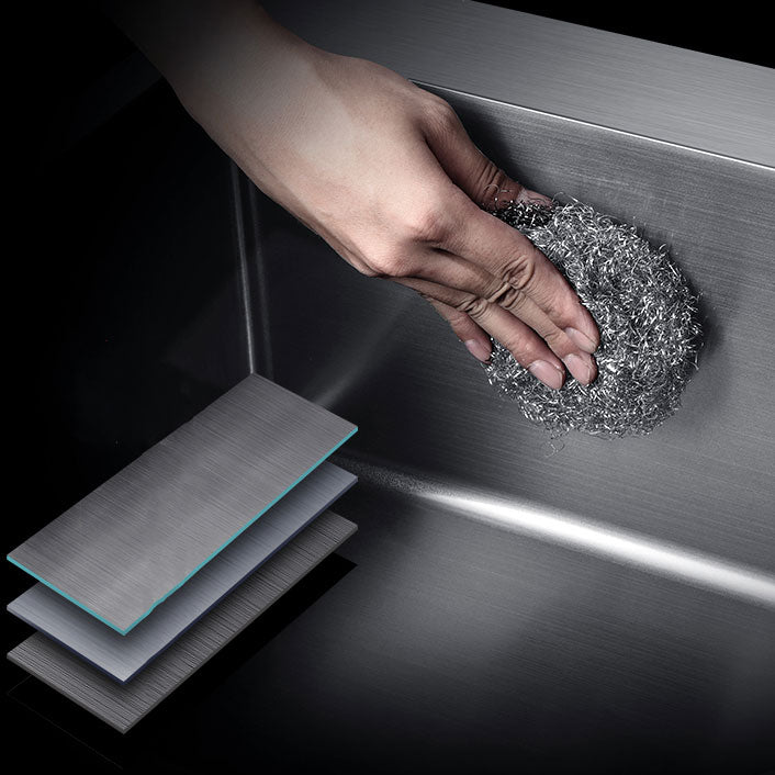 Rectangle Stainless Steel Sink in Black Double Bowl Drop-In Kitchen Sink