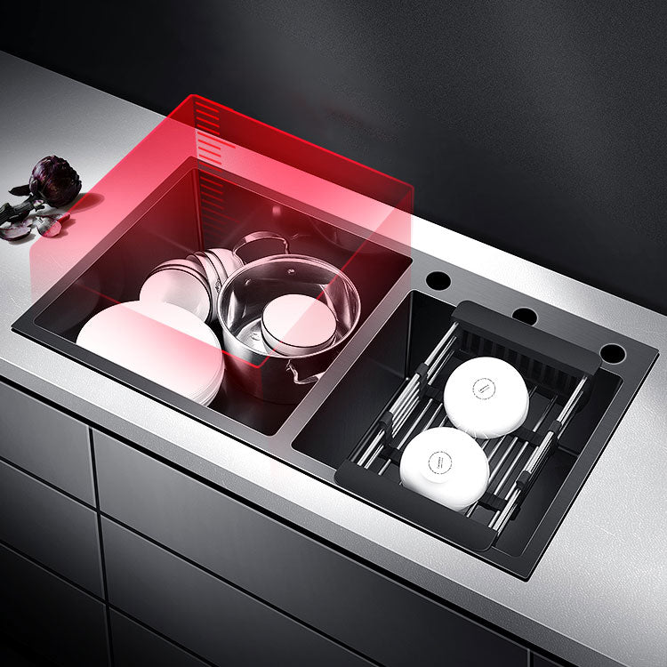 Rectangle Stainless Steel Sink in Black Double Bowl Drop-In Kitchen Sink