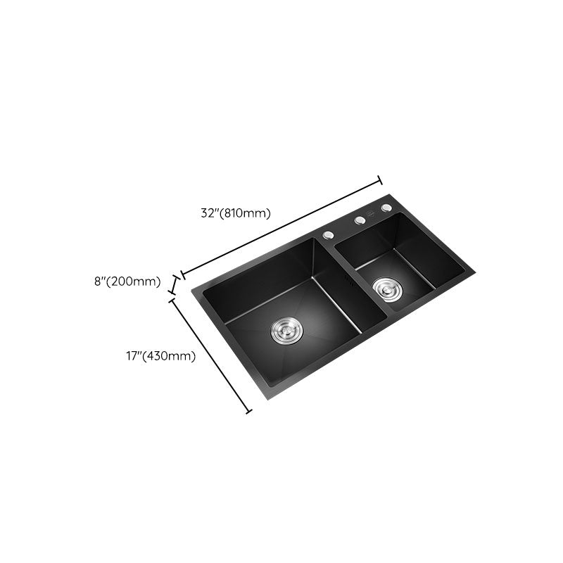 Rectangle Stainless Steel Sink in Black Double Bowl Drop-In Kitchen Sink