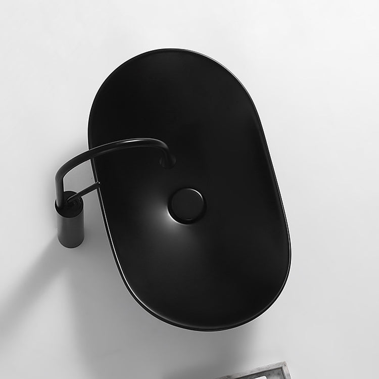 Modern Vessel Bathroom Sink Porcelain Oval with Pop-Up Drain and Faucet Vessel Sink