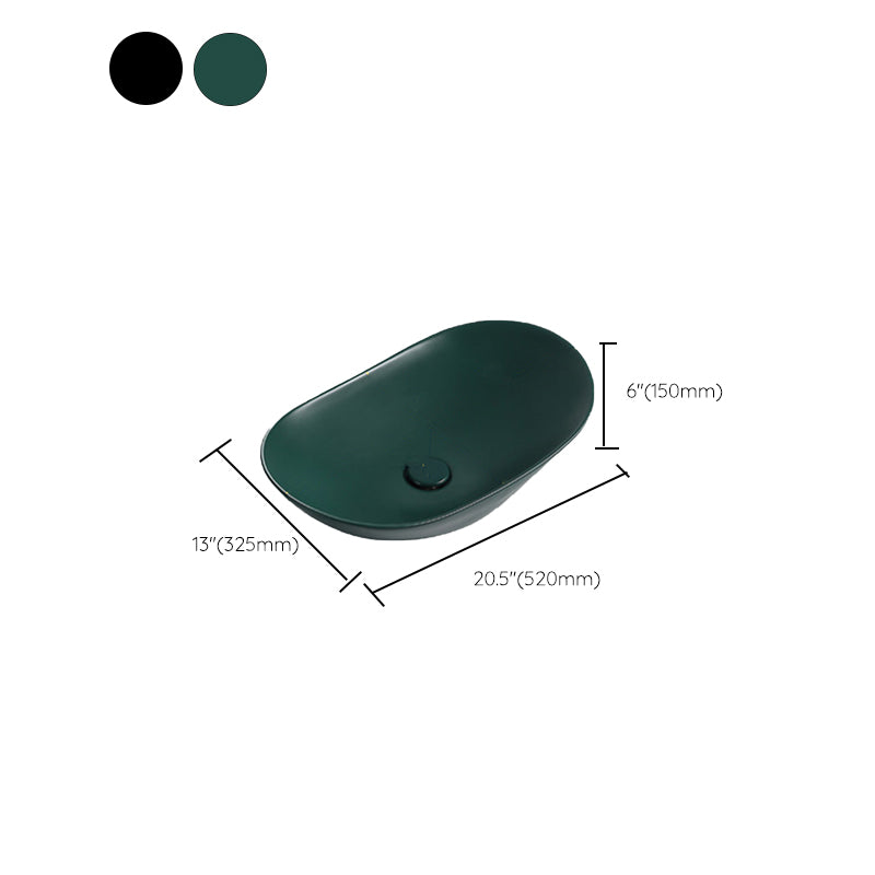 Modern Vessel Bathroom Sink Porcelain Oval with Pop-Up Drain and Faucet Vessel Sink