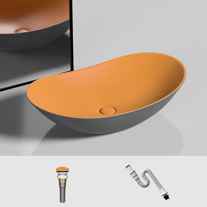 Modern Vessel Bathroom Sink Oval Porcelain with Faucet and Drain Assembly Basin Sink