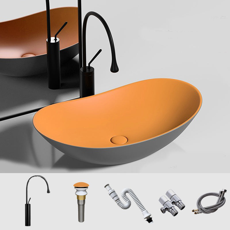 Modern Vessel Bathroom Sink Oval Porcelain with Faucet and Drain Assembly Basin Sink