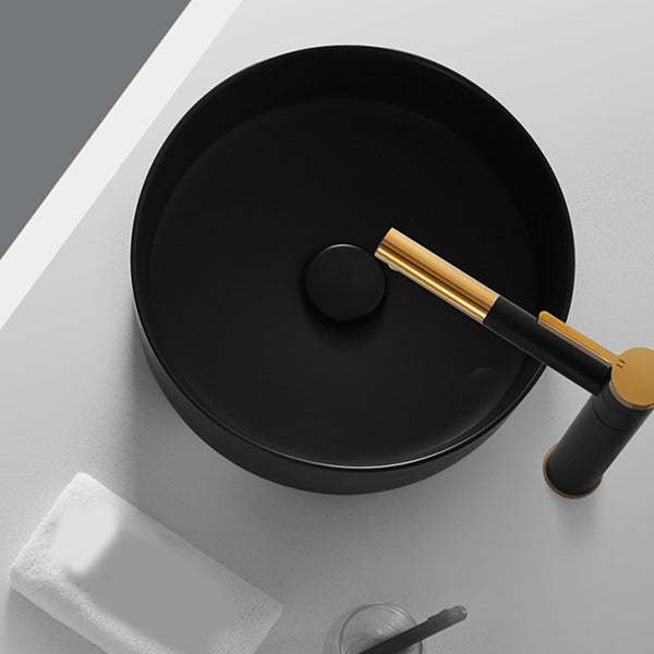 Modern Vessel Sink Round Porcelain with Basin Vessel Lavatory Sink without Faucet