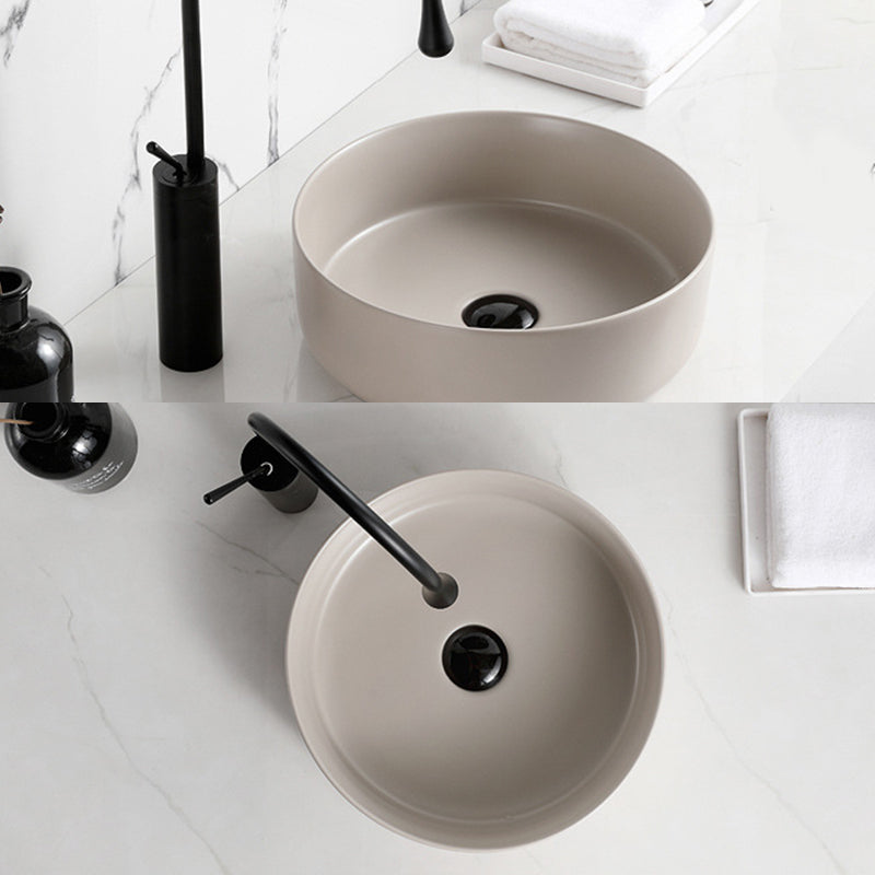 Modern Vessel Sink Round Porcelain with Basin Vessel Lavatory Sink without Faucet