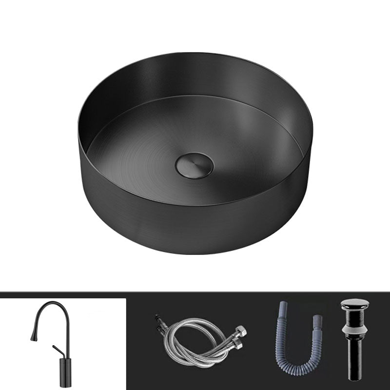 Metal Trough Sink Solid Color Bathroom Sink with Pop-Up Drain
