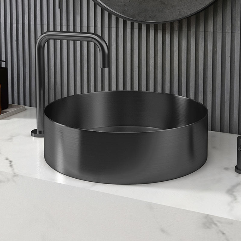 Metal Trough Sink Solid Color Bathroom Sink with Pop-Up Drain