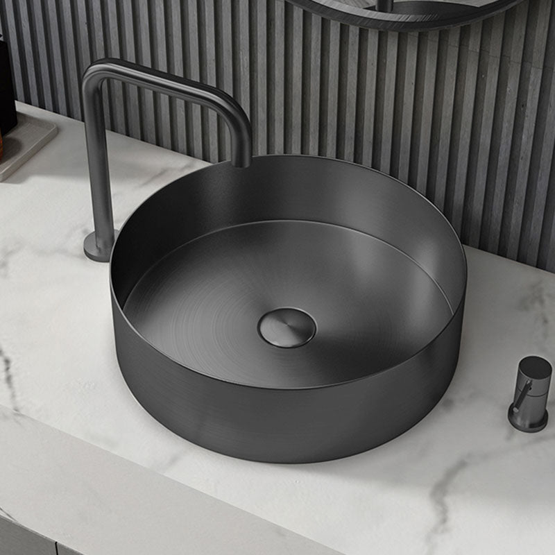 Metal Trough Sink Solid Color Bathroom Sink with Pop-Up Drain