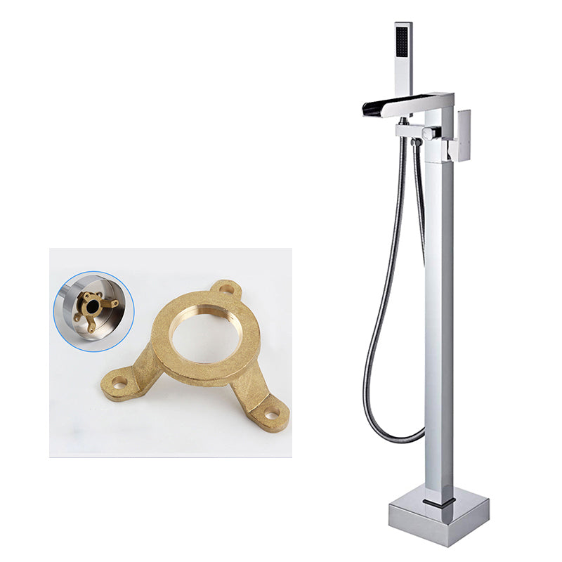 Modern Brass Freestanding Tub Filler Floor Mounted Tub Filler with Handle