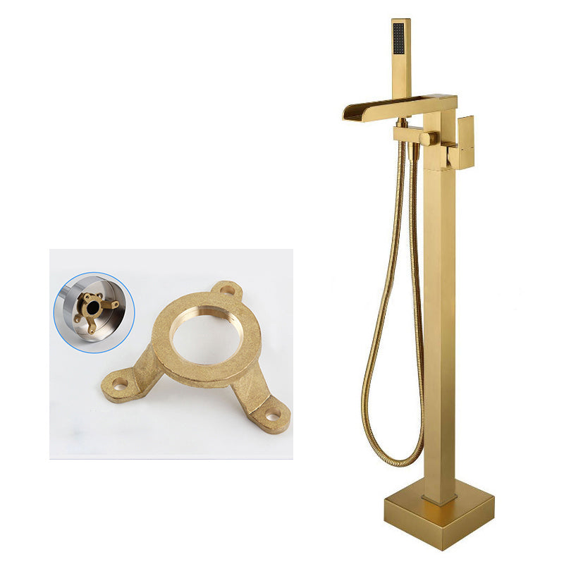 Modern Brass Freestanding Tub Filler Floor Mounted Tub Filler with Handle