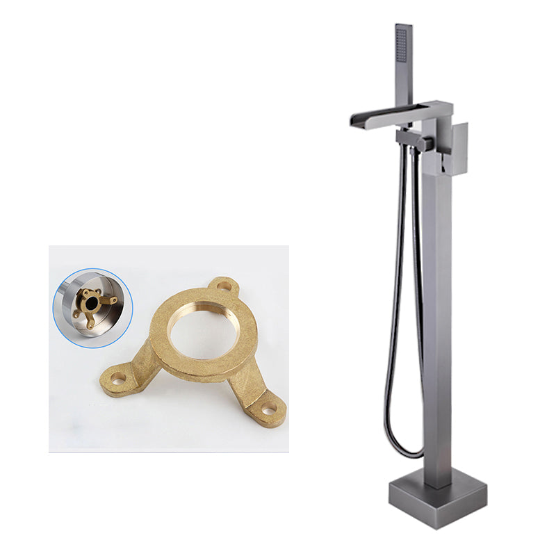 Modern Brass Freestanding Tub Filler Floor Mounted Tub Filler with Handle