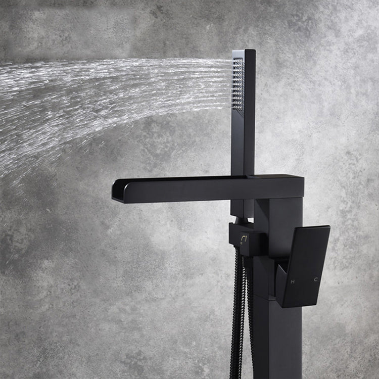 Modern Brass Freestanding Tub Filler Floor Mounted Tub Filler with Handle