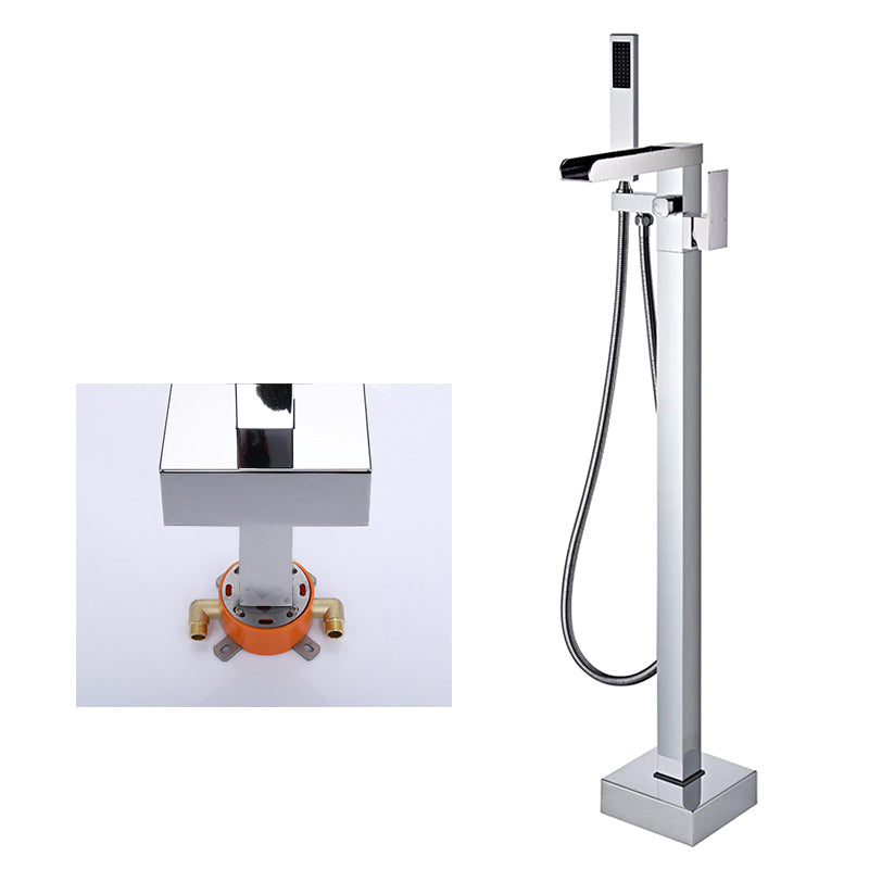 Modern Brass Freestanding Tub Filler Floor Mounted Tub Filler with Handle